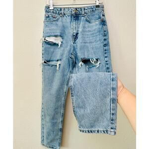 Topshop High-Waist Mom Jeans Blue Women’s W28 L30 Distressed Ripped